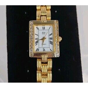 Vtg Womens Watch Elizabeth Taylor White Diamonds Gold Tone Rhinestones Needs Bat